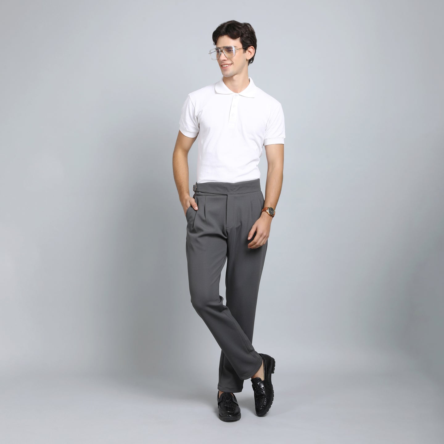 DARK GREY SLIM FIT GURKHA TROUSERS 4797-4